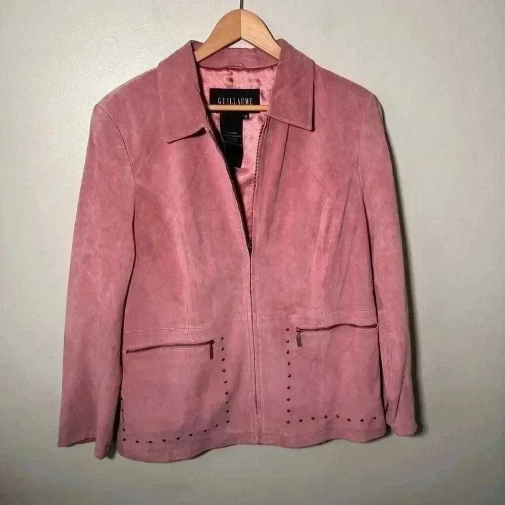 Pink suede cowgirl leather zip up jacket 1X - Picture 4 of 7